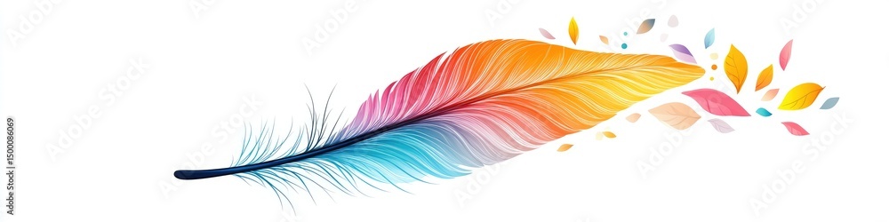 Colorful feather with scattered small shapes Colorful feather with scattered small shapes