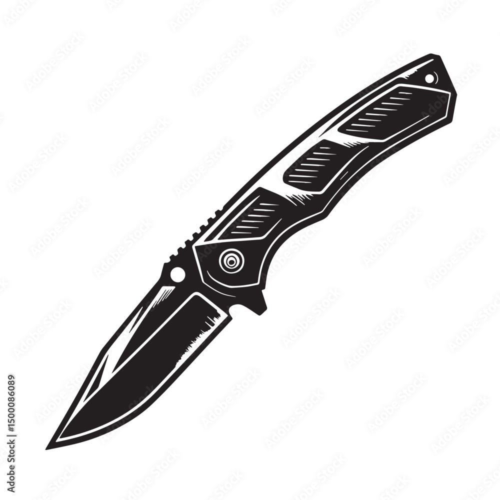 Obraz premium Black Utility Knife Silhouette Vector, High Quality Illustration on White Background