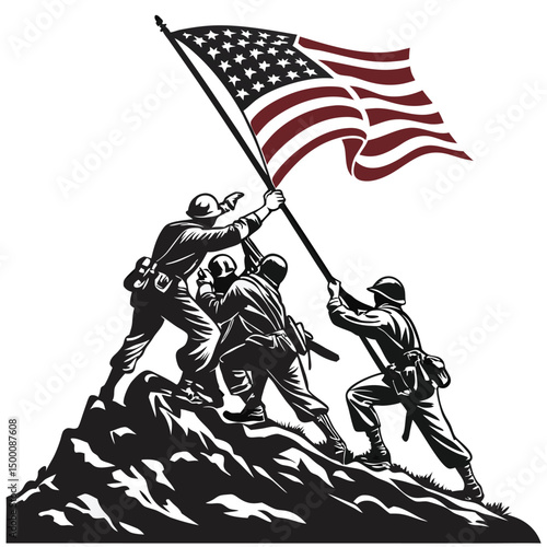 Raising The Flag On Iwo Jima Themed Digital Image