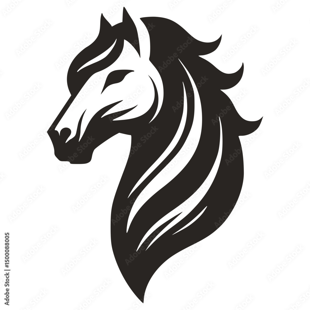 Fototapeta premium Horse Head Silhouette Logo Vector Riding Illustration White Shape Black Isolated Icon