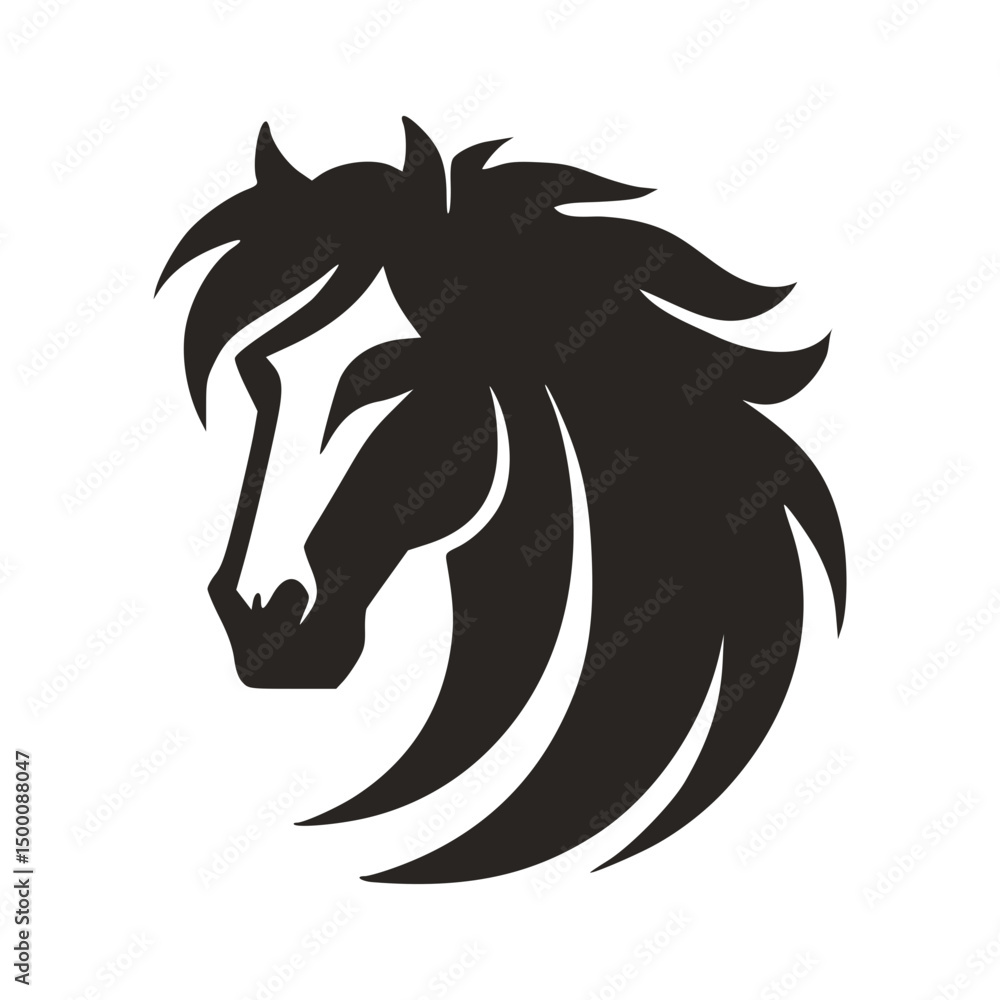 Fototapeta premium Horse Head Silhouette Logo Vector Riding Illustration White Shape Black Isolated Icon