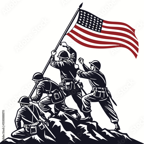 Symbolic Patriotic Image of American Soldiers Raising the Flag