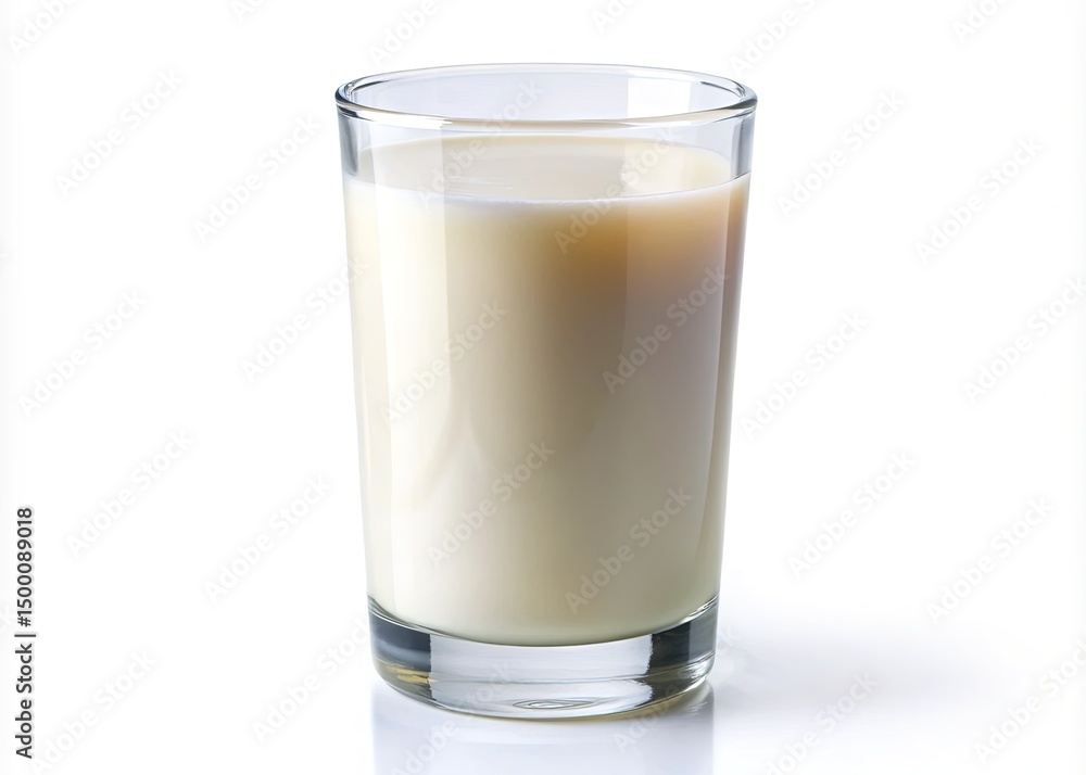 Refreshing glass of milk against a clean, pure white backdrop Refreshing glass of milk against a clean, pure white backdrop