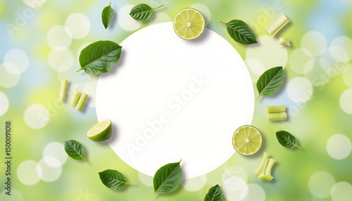 Green natural frame with leaves and limes with copy space or empty space for text