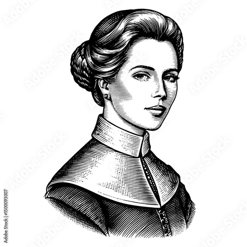 Woman Portrait in Vintage engraved woodcut style