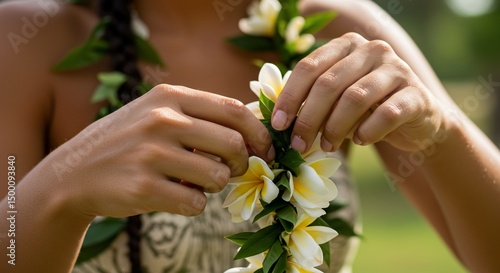 Lei maker crafting fragrant garland