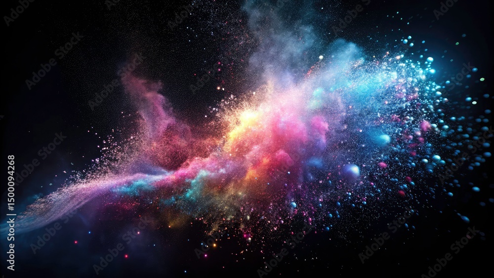 Naklejka premium Night Photography: Flying Dust, Light Suspension, Black Background - Stunning Image