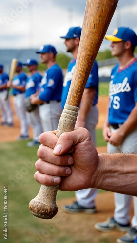 Baseball team unity: closeup of a batter's hands ready to hit