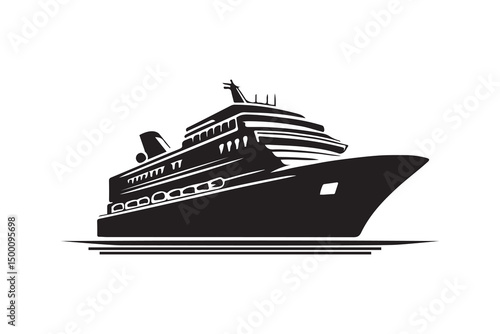 Sea Cruise Ship silhouette art vector on white background
