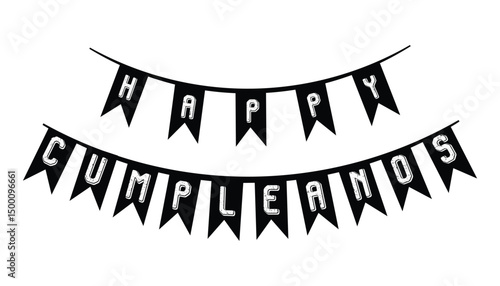 Festive Black Happy Cumpleaños Bunting Banner for Birthday Parties and Celebrations