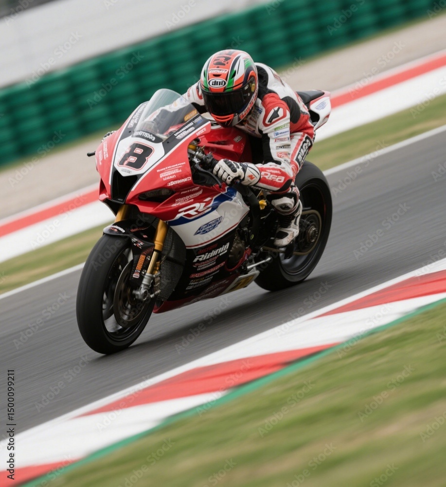 Superbike racing at high speed on track Superbike racing at high speed on track