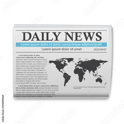 Realistic newspaper on white background, vector illustration
