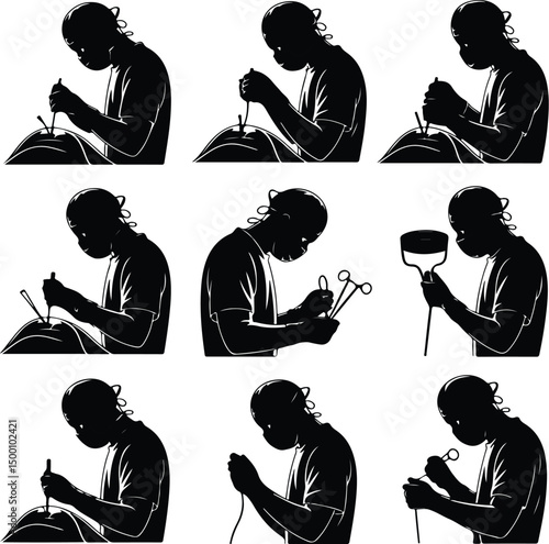 One Line Surgeon Silhouette Set – Minimalist Medical Art Surgeon Line Drawing Vector – Doctor Silhouette Icons