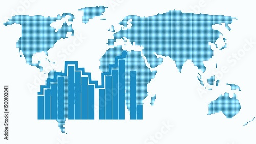 Wallpaper Mural World Map with Bar Graph Overlay Animation, representing global data analysis or statistic Torontodigital.ca