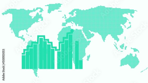 Wallpaper Mural World Map with Bar Graph Overlay Animation, representing global data analysis or statistic Torontodigital.ca