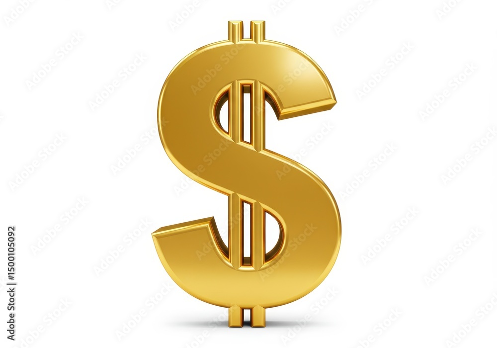 Fototapeta premium 3D Illustration of Shiny golden dollar sign isolated on white background representing wealth