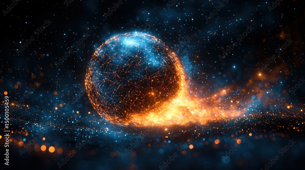 Obraz premium Glowing orb emitting fiery particles in dark, starry space