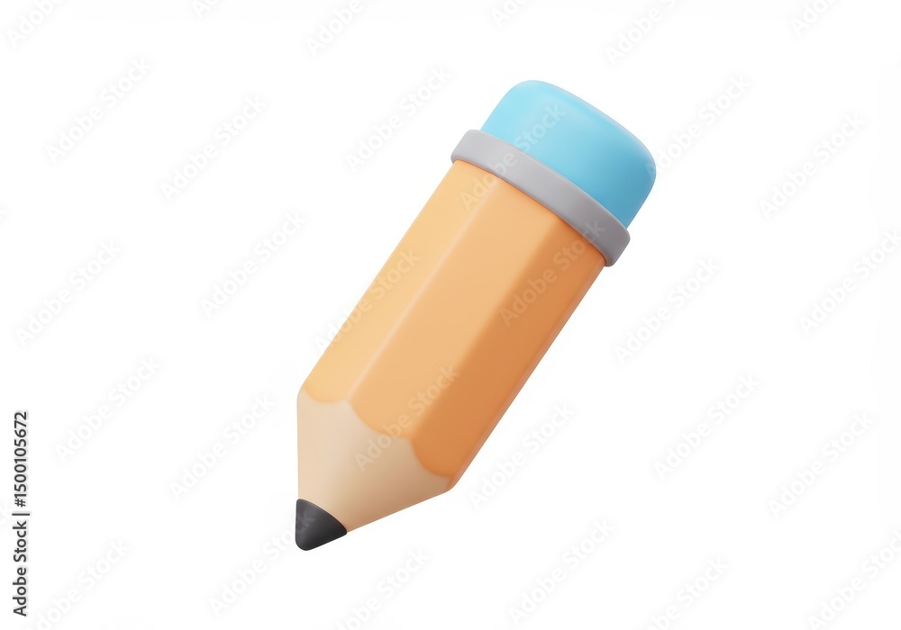 3D Illustration of Illustration of a pencil with blue eraser isolated on white background 3D Illustration of Illustration of a pencil with blue eraser isolated on white background