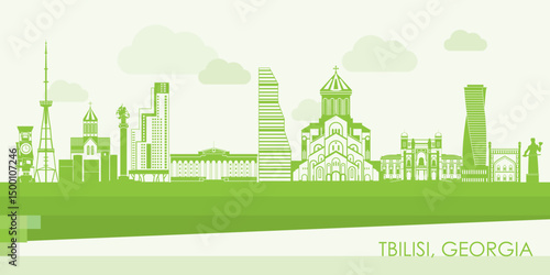 Green Skyline panorama of city of Tbilisi, Georgia - vector illustration