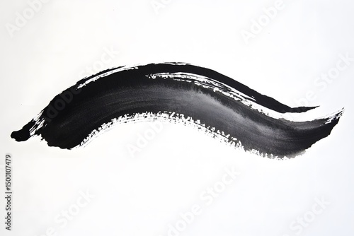 Abstract Black Ink Brush Stroke Painting, Monochrome Swirl, Artistic Texture