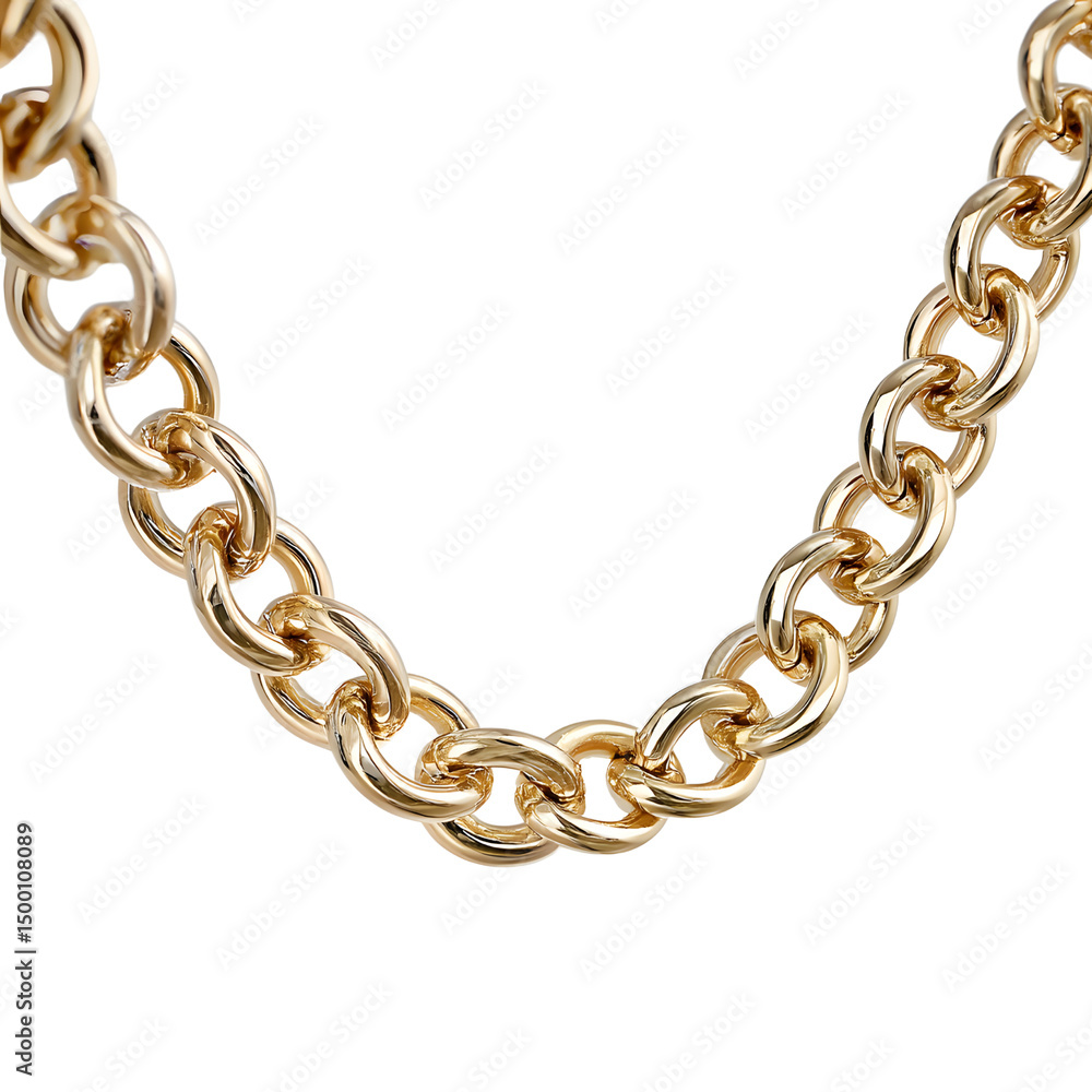 Obraz premium Elegant gold chain necklace featuring interlocking links displayed against a stark black background, highlighting its luxurious texture and design