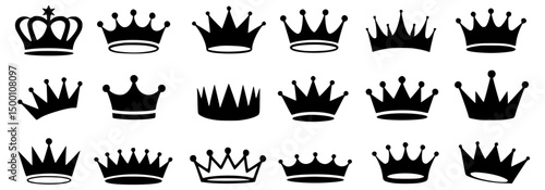 Vector Crown Silhouette Set for Luxury, Power, and Royal Design Themes
