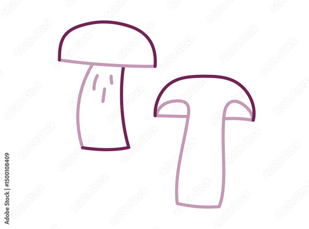 Mushrooms drawing in line style isolated on white background. Flat vector illustration of vegetable Mushrooms drawing in line style isolated on white background. Flat vector illustration of vegetable