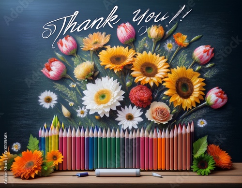back to school with flowers, colors with thank you 