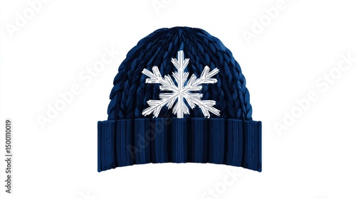 A navy blue winter beanie with a snowflake logo