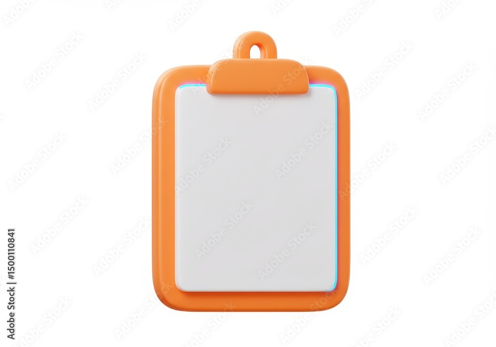 3D Illustration of Orange clipboard with white paper isolated on white background 3D Illustration of Orange clipboard with white paper isolated on white background
