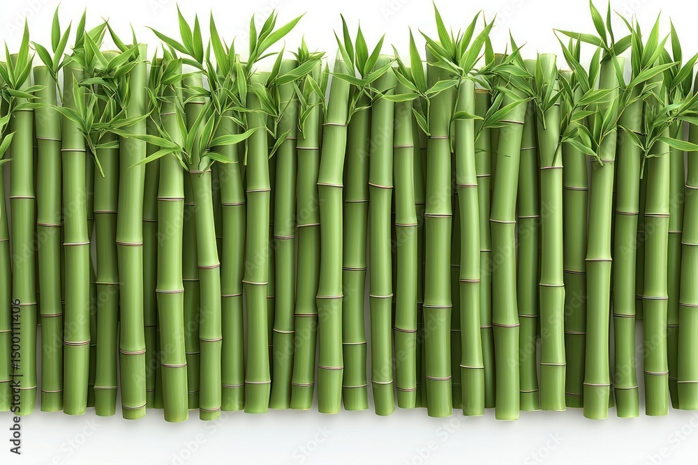 Fototapeta premium Green bamboo stalks with leaves on white