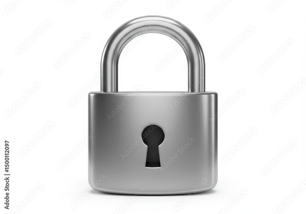 Naklejka premium 3D Illustration of Silver padlock isolated on white background representing security and safety