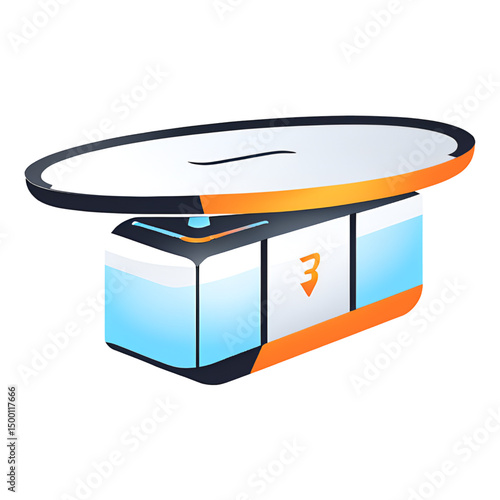 Futuristic drone delivery 3D icon with parcel box, minimal isometric style, tech-inspired logistics design. Modern digital vector element isolated on transparent background