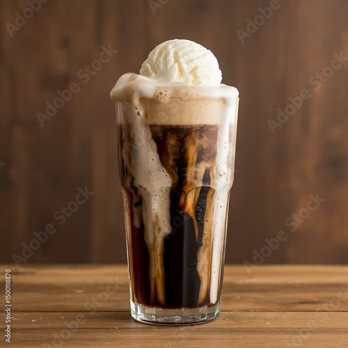 Refreshing Root Beer Float with Vanilla Ice Cream and Frothy Goodness
