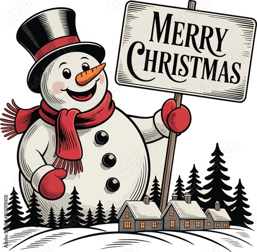 snowman with christmas tree