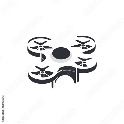 Realistic drone 3D icon in isometric view, modern quadcopter with propellers, high-tech design for aviation, delivery, or surveillance themes. Isolated vector render on transparent background