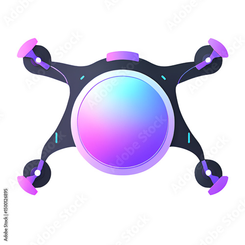 Realistic drone 3D icon in isometric view, modern quadcopter with propellers, high-tech design for aviation, delivery, or surveillance themes. Isolated vector render on transparent background