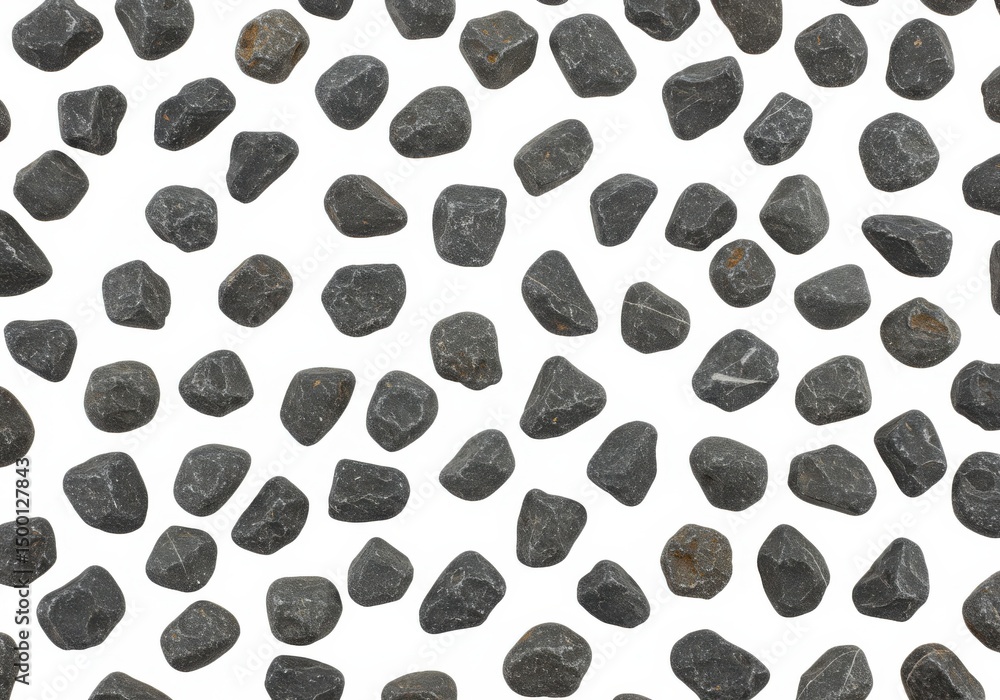 Fototapeta premium Seamless pattern of dark gray pebbles on white background