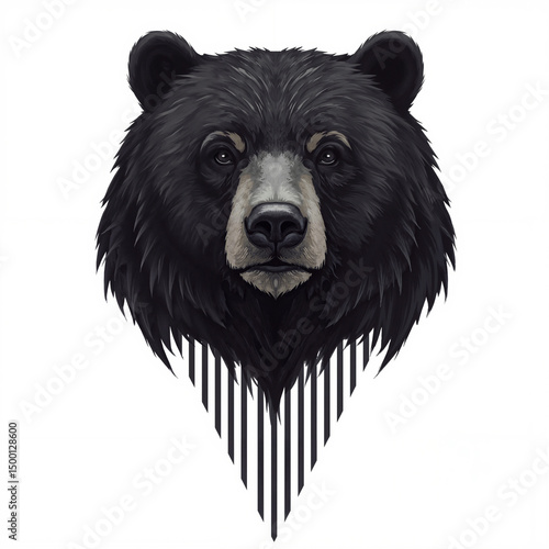  Bear head icon in black and white with geometric lines for branding or wilderness symbolism