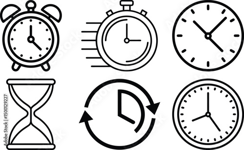 Clock silhouette  bundle set on white background   vector illustration