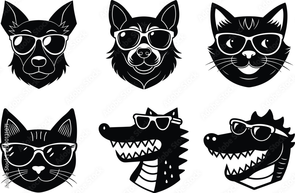 Fototapeta premium set of funny animals head