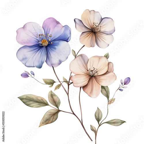 Delicate Watercolor Flower Painting on Clean White Background