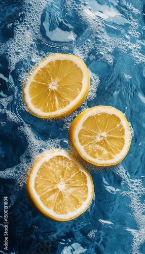 Fresh Lemon Slices Floating in Sparkling Water With Bubbles and Vibrant Colors
