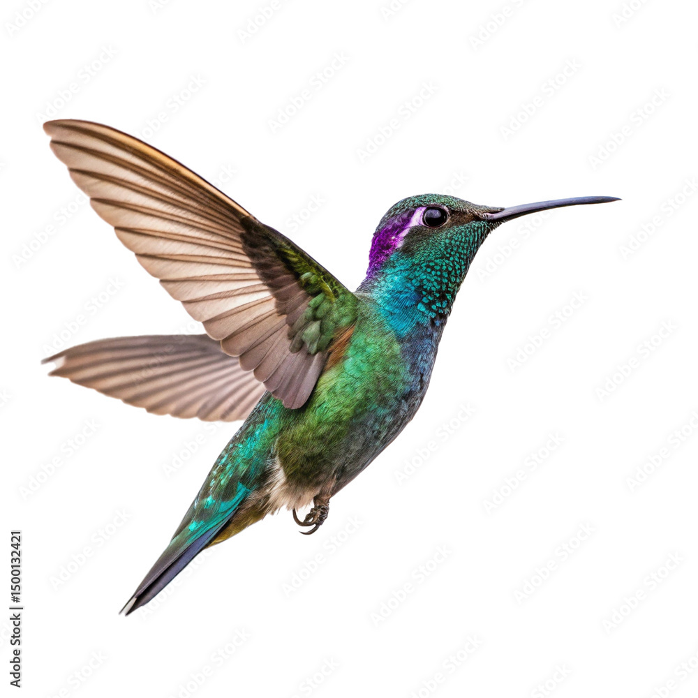 Fototapeta premium Hummingbird on white background, Colorful Hummingbird in Flight