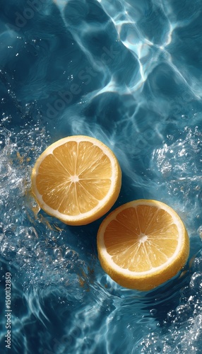 Slices of Lemon Floating in Blue Water Creating Refreshing Vibes on a Sunny Day