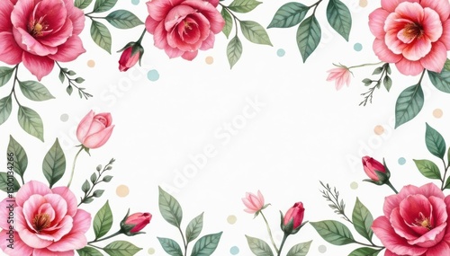 Wallpaper Mural Delicate watercolor roses & leaves, repeating pattern, floral design, watercolor Torontodigital.ca