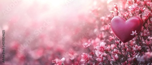 Heart Among Pink Blossoms in a Sunlit Garden During Springtime Warmth and Beauty