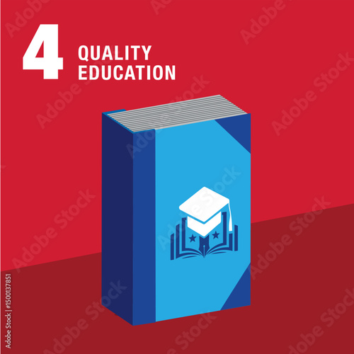 Quality Education vector 3d icon where a book symbolizes education. Sustainable Development global goals concept for Non-Profit organizations & Education program. High quality 3D render.
