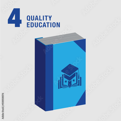 Quality Education vector 3d icon where a book symbolizes education. Sustainable Development global goals concept for Non-Profit organizations & Education program. High quality 3D render.