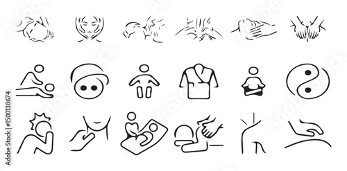 Hot Stone Massage Icon Stock Set